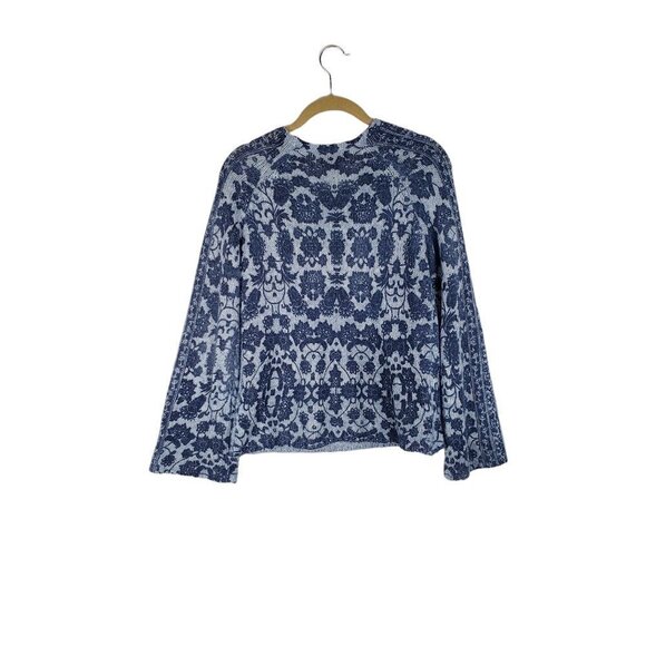 Lucky Brand Damask Pullover Sweater in Blue Multi Womens Size XS - Picture 2 of 6